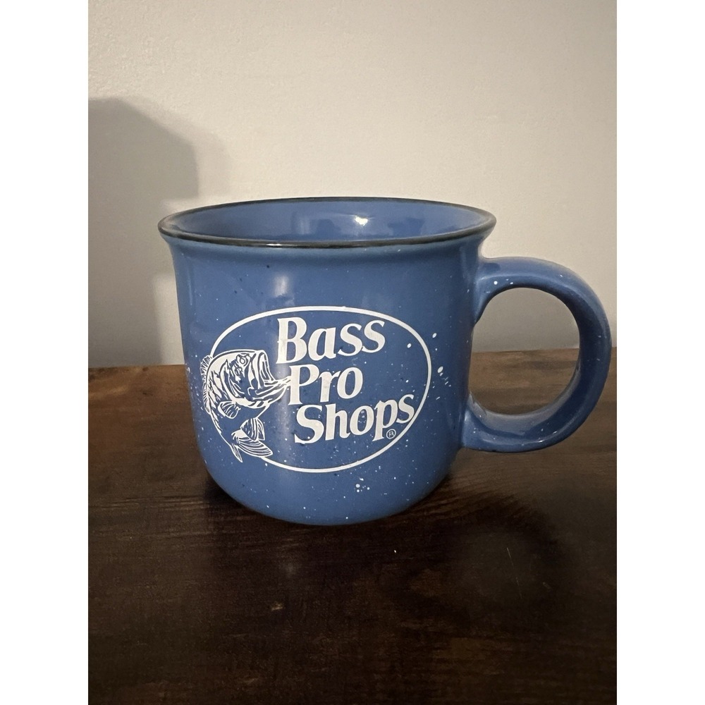 Bass Pro Shops Blue Ceramic‎ Camp Mug Logo Coffee Cup 12 oz
